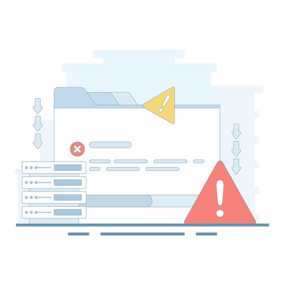 server errors and failures. Poor Hosting Quality. Server Down. Traffic Flood, and DNS Issues. Service Disconnected. Server errors and failures. Flat style design illustration on background. vector