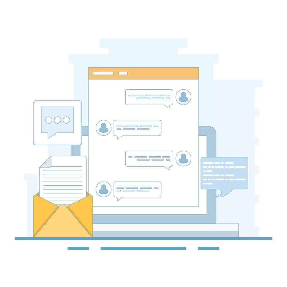 Concept of online chat software, online communication. connected to the network for online communication. using social media chat services, using social media chat services. vector