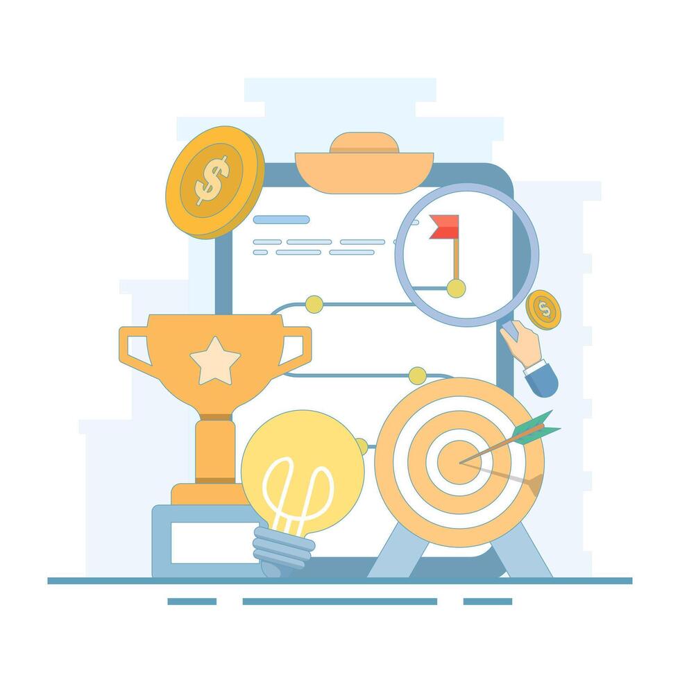 business ideas and startup concepts. Business strategy planning. Strategic planning, a plan to overcome difficulties or obstacles in order to achieve goals or targets. flat illustration. vector