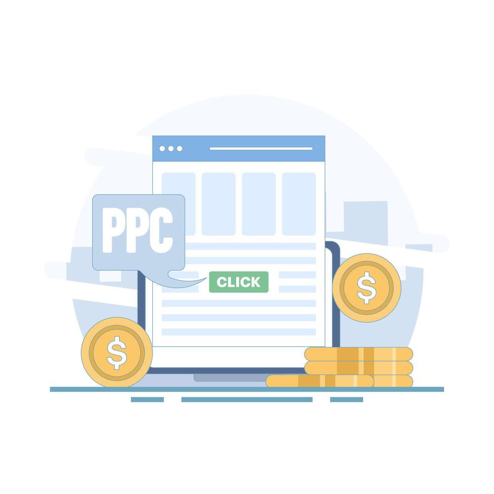 PPC marketing concept, pay per click or CPC PPC, Website paid advertising, internet advertising, Pay per click. Illustration for website, page, app, poster and banner. illustration. vector