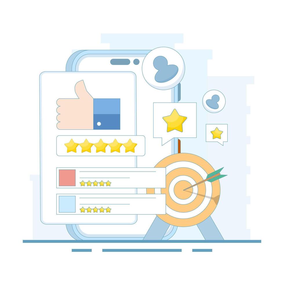 Customer Satisfaction Concept, Customer feedback, rating or review evaluation, user experience or client satisfaction, customer satisfaction with product or service. flat design. vector