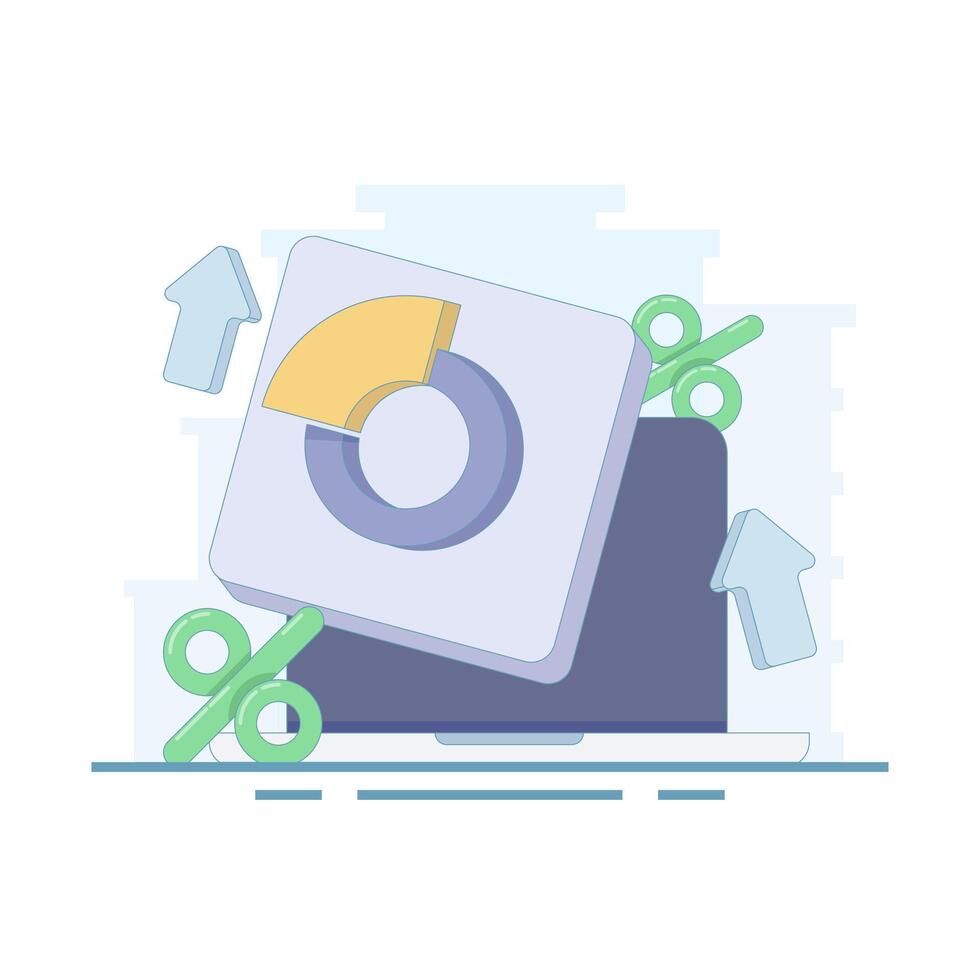 data analysis concept. business planning. pie chart with percentage. Pie Chart Insight. which symbolizes data analysis and interpretation. flat style cartoon illustration on background. vector