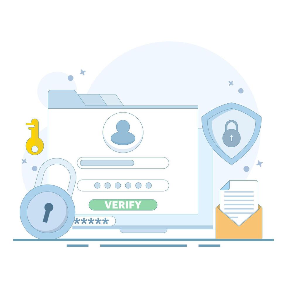 Online account registration and access concept. Protection of profiles and accounts on the internet. Login to profile or account. Identity verification and security. Flat style design illustration. vector