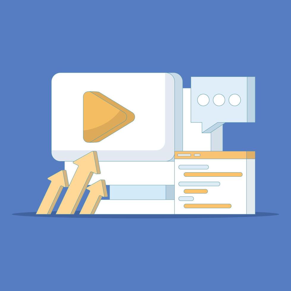Internet online player, Business marketing. player on computer screen, content marketing. content social media marketing. Flat style illustration in the background. vector
