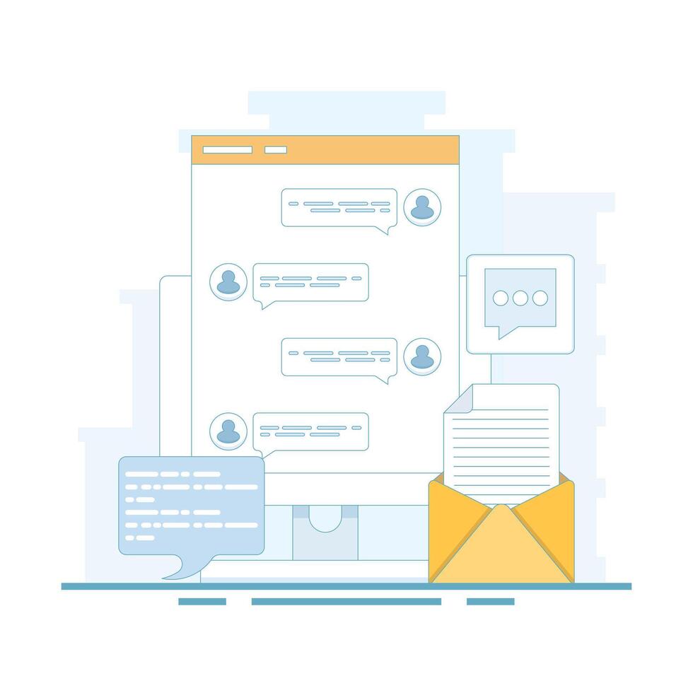 Online chat software concept, online communication. connected to the network for online communication. using social media chat services, using social media chat services. flat design. vector