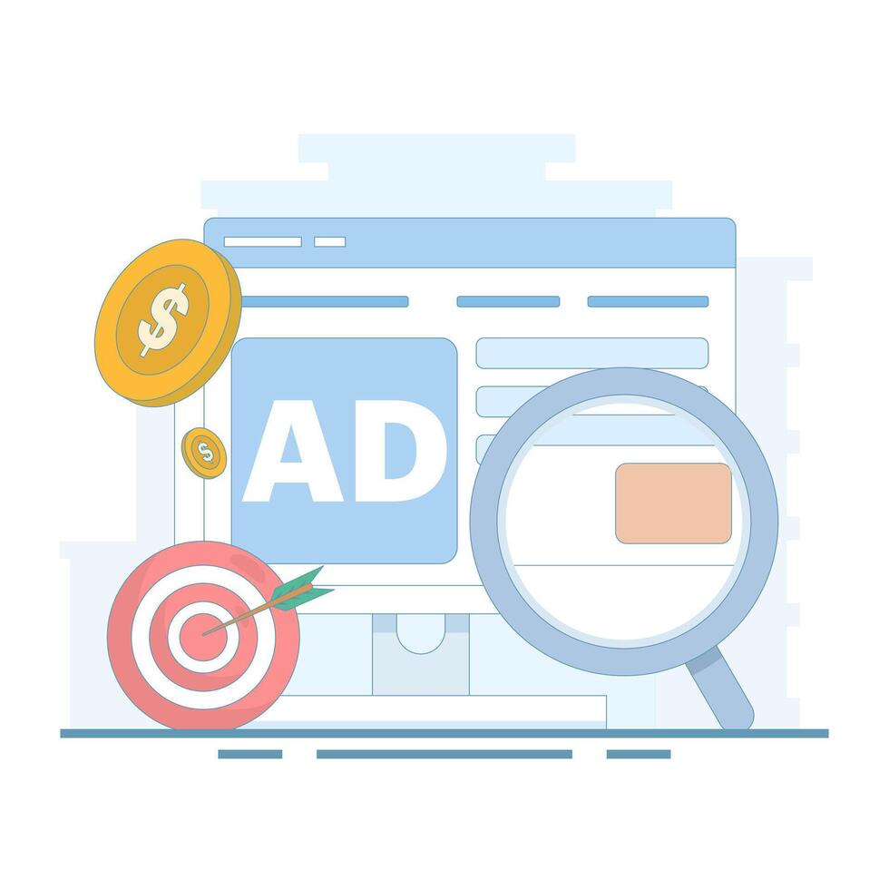 Paid Marketing Concept, PPC Campaigns increase website traffic. Digital advertising, Search marketing, PPC Advertising. PPC advertising for website promotion. Flat design illustration. vector