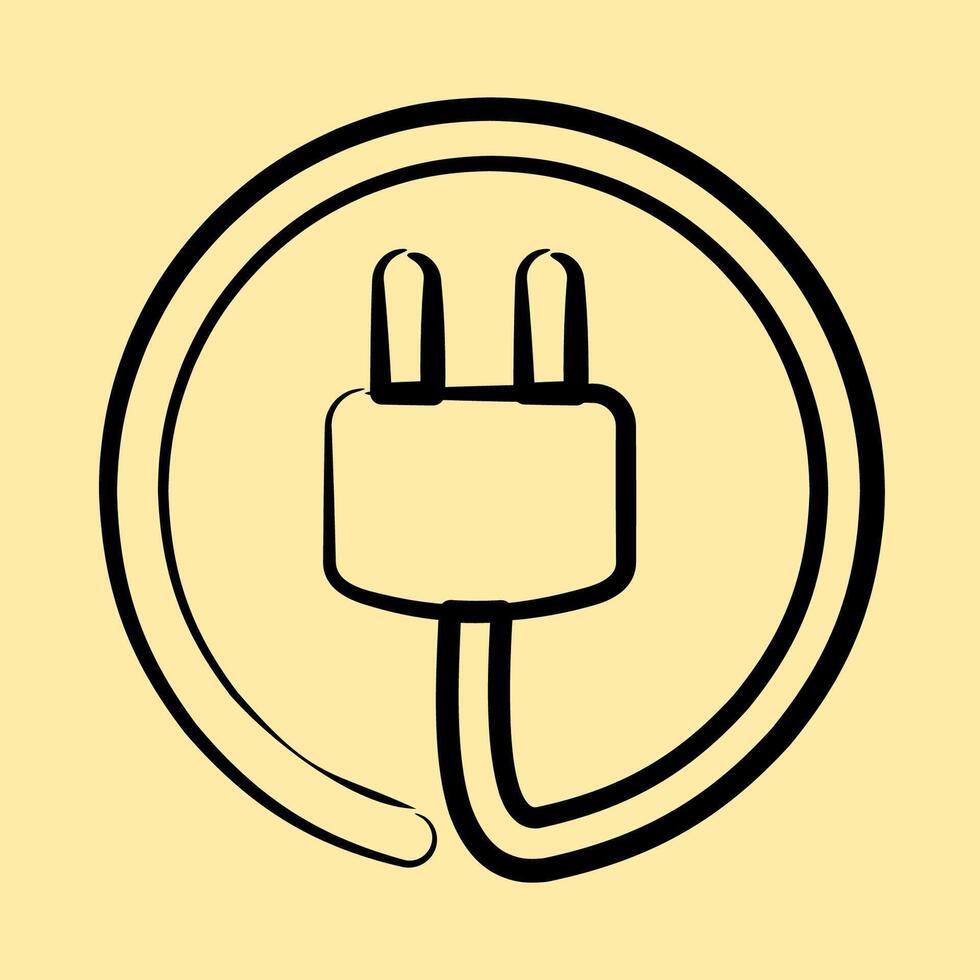 Icon power plug. Renewable energy elements. Icon in hand drawn style. vector
