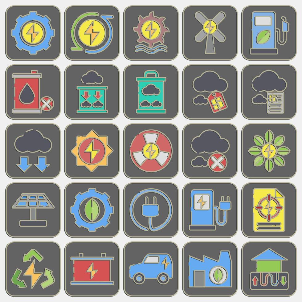 Icon set of renewable energy. Renewable energy elements. Icon in embossed style. vector
