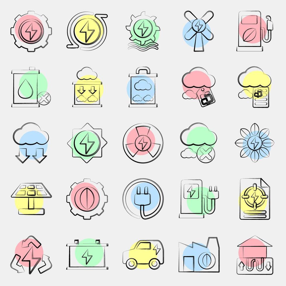 Icon set of renewable energy. Renewable energy elements. Icon in color spot style. vector