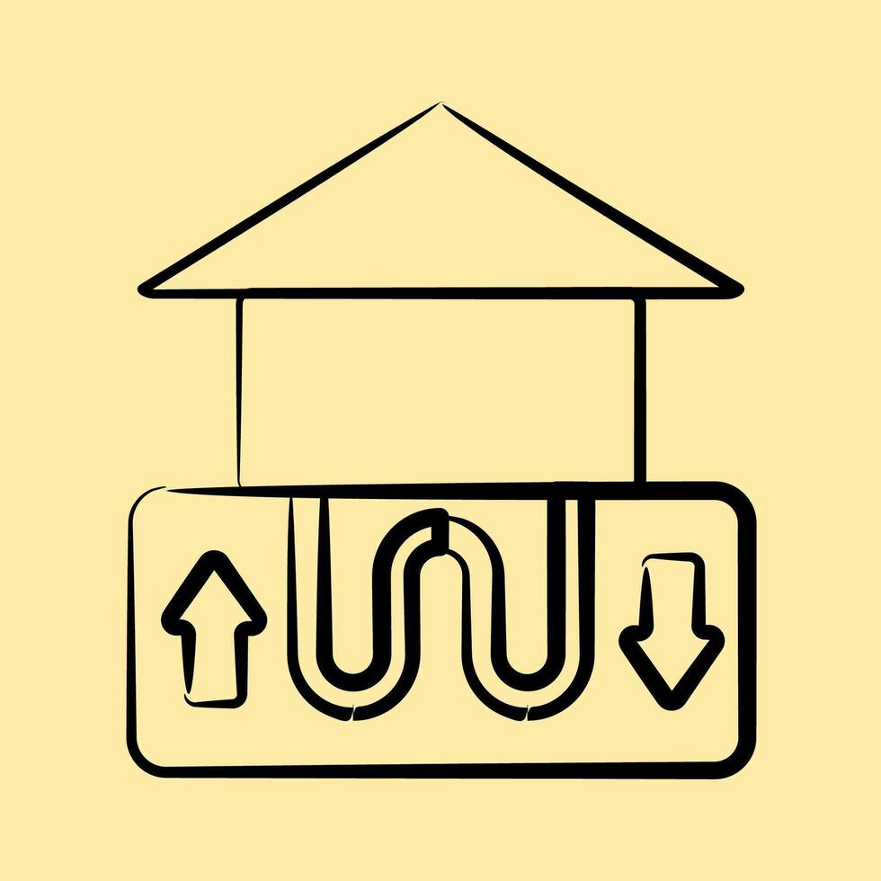 Icon geothermal heat pump. Renewable energy elements. Icon in hand drawn style. vector