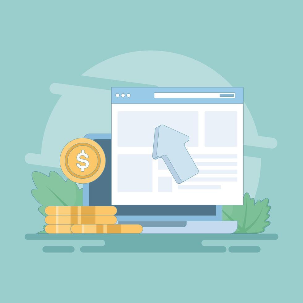 PPC marketing concept, pay per click or CPC PPC, Website paid advertising, internet advertising, Pay per click. Illustrations for websites, pages, apps, posters and banners. Flat illustration. vector