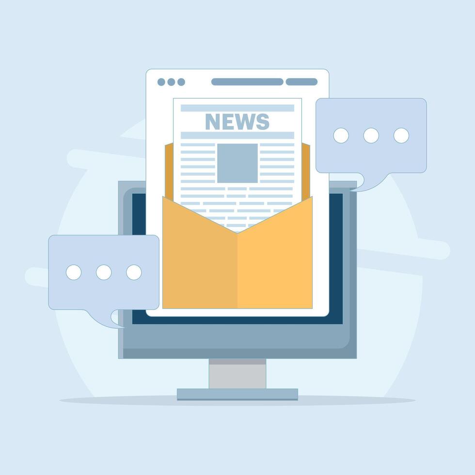 Email newsletter concept, Email marketing, SEO on email marketing, digital news, subscription renewal. Online business strategy, newsletter marketing. Flat illustration on background. vector
