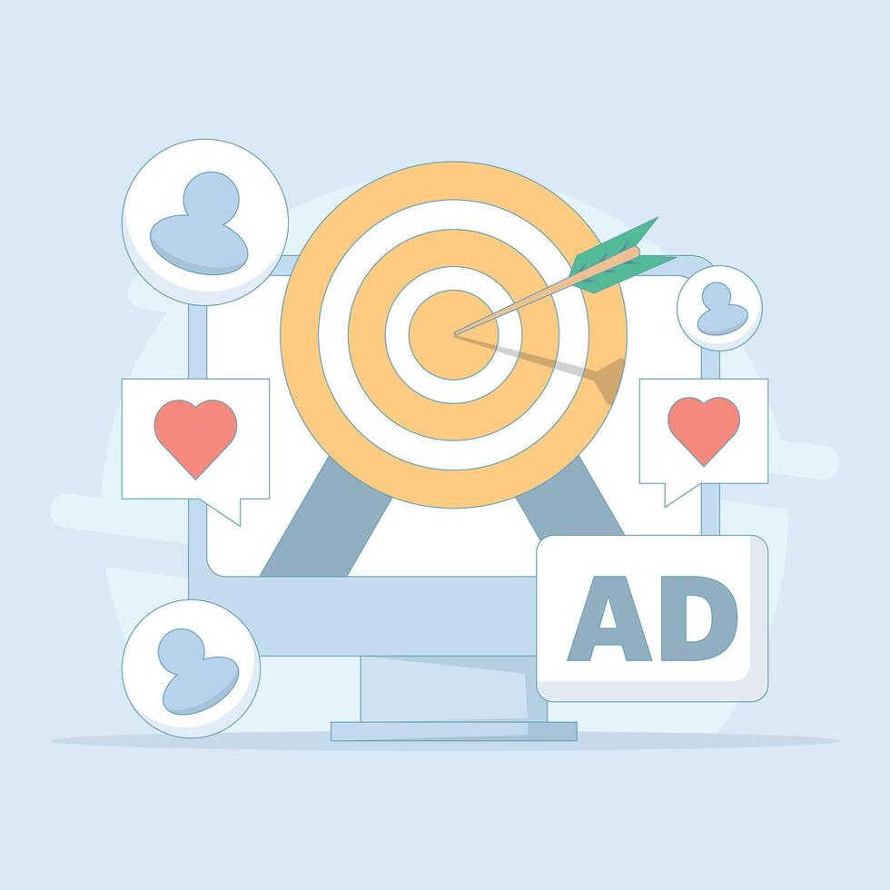 Concept Targeting specific audience through social media marketing technology, Targeting audience through social media advertising campaign, Creative content marketing advertising. illustration vector
