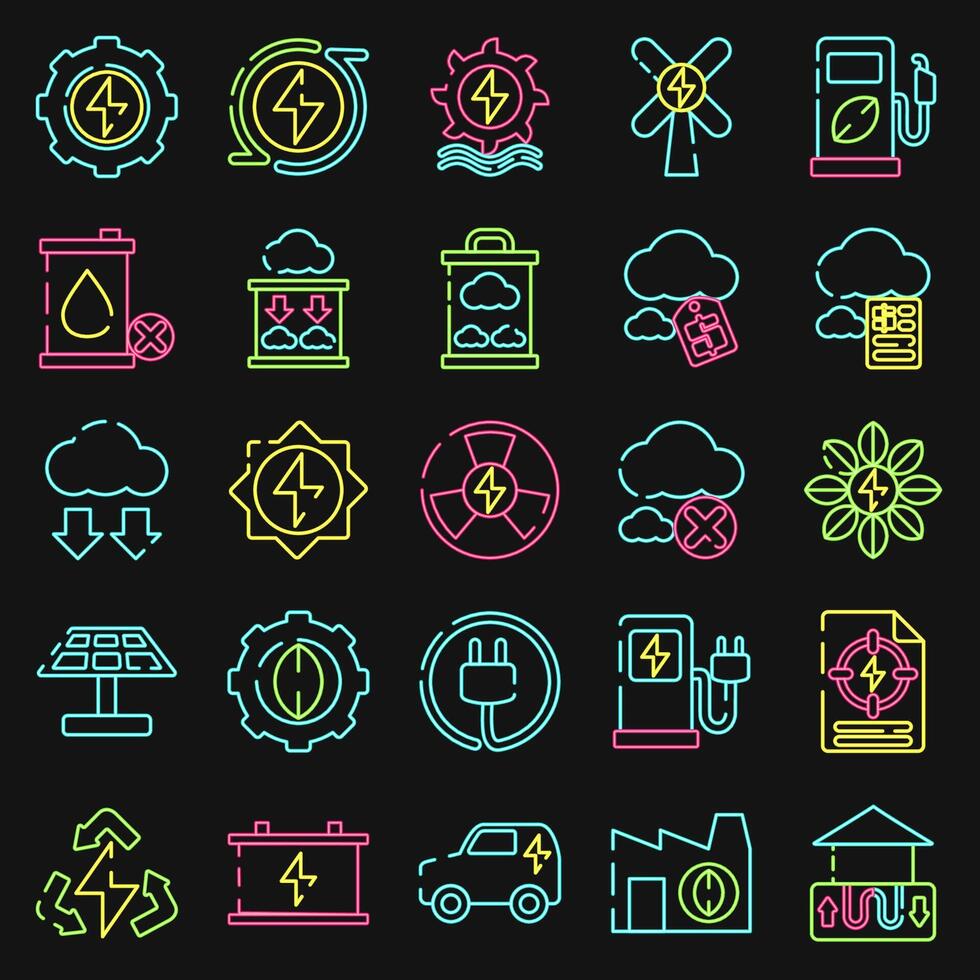 Icon set of renewable energy. Renewable energy elements. Icon in neon style. vector