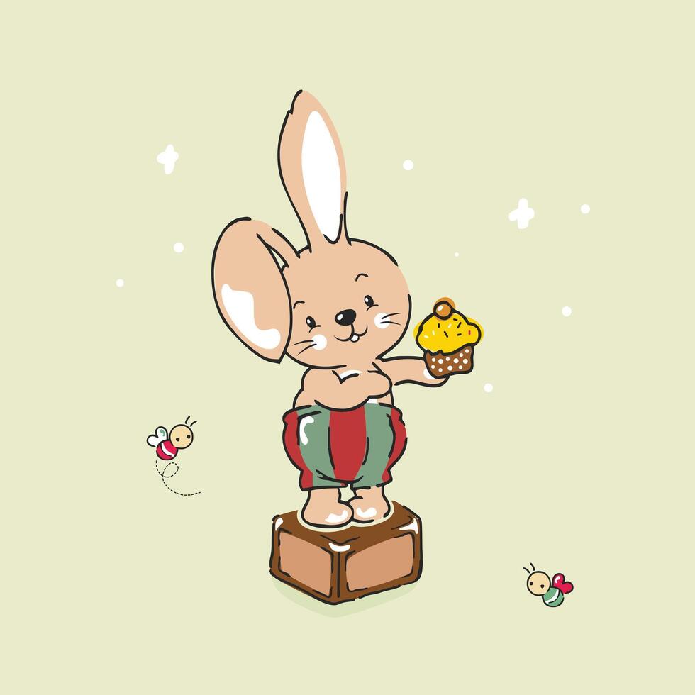 Adorable Rabbit With Sweet Treat vector