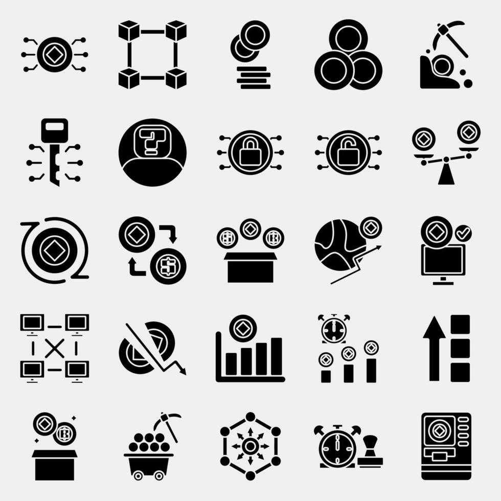 Icon set of crypto. Crypto currency elements. Icon in glyph style. vector