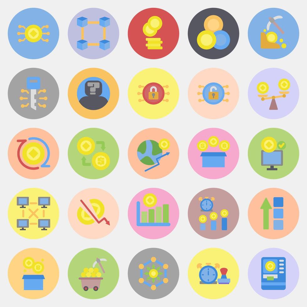 Icon set of crypto. Crypto currency elements. Icon in color mate style. vector