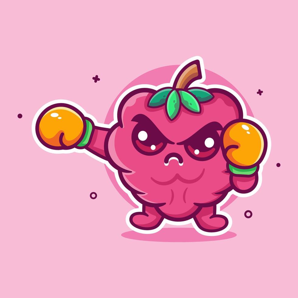 serious raspberry fruit character mascot playing boxing sport isolated cartoon vector