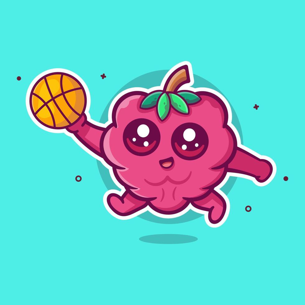 happy raspberry fruit character mascot playing basketball isolated cartoon vector