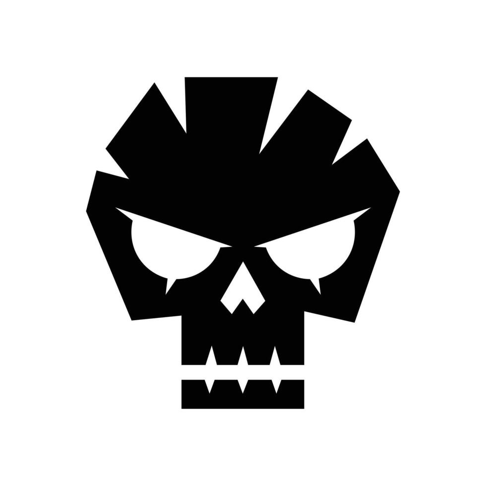 Black skull icon designed in a minimalist, bold style on a transparent background. Ideal for Halloween designs, tattoos, or logos. vector