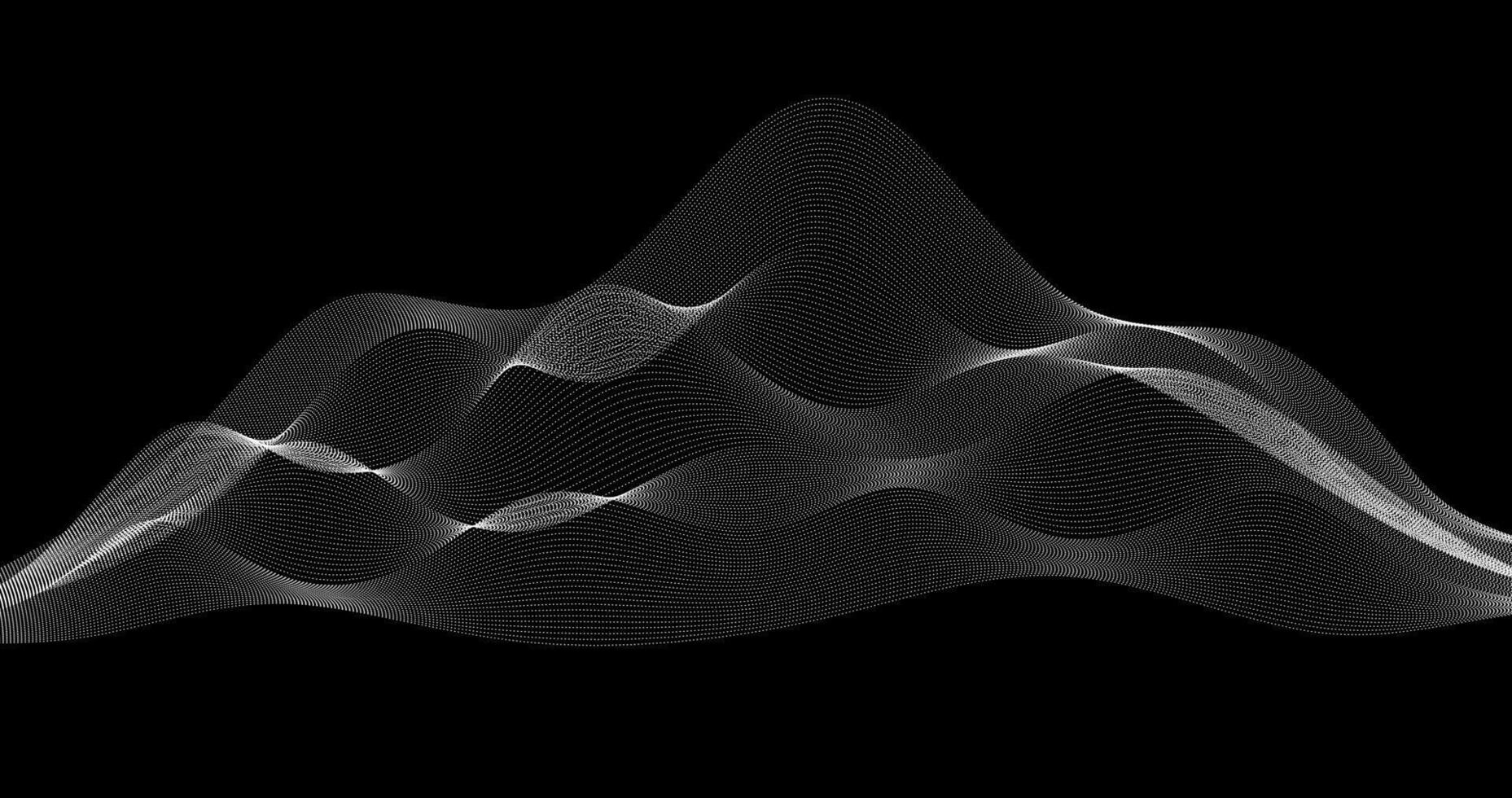 Abstract waves of particles landscape on a black background Geography grid technology design illustration vector