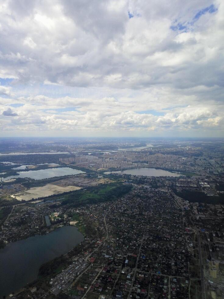 A view of a city from an airplane photo