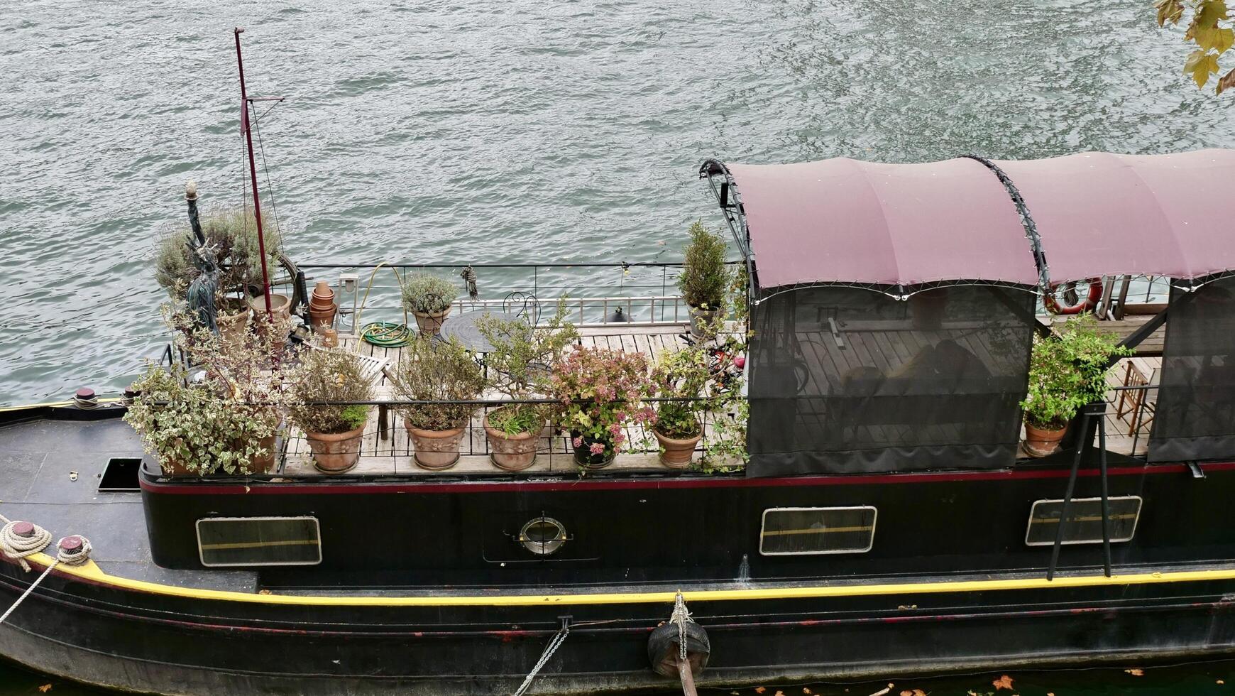 A boat with a roof on it photo
