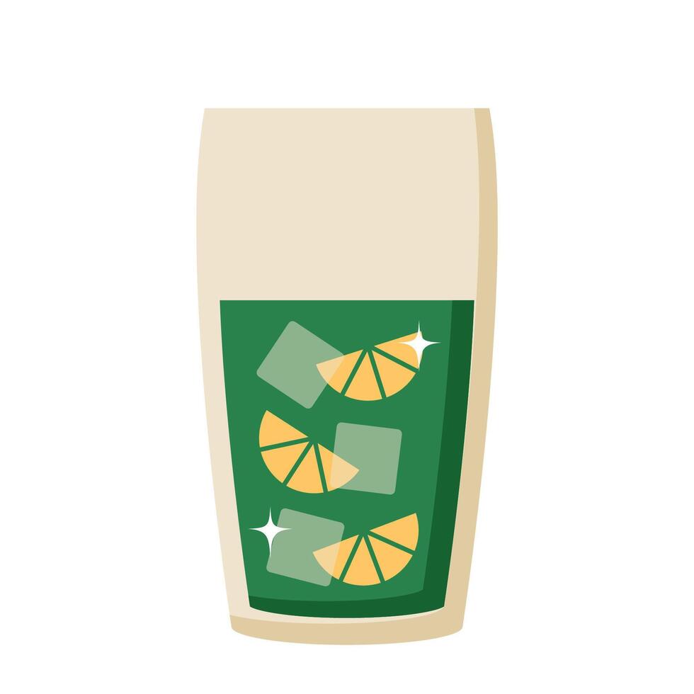 Retro summer mojito cocktail in glass with lime and ice. Flat illustration isolated on white background vector