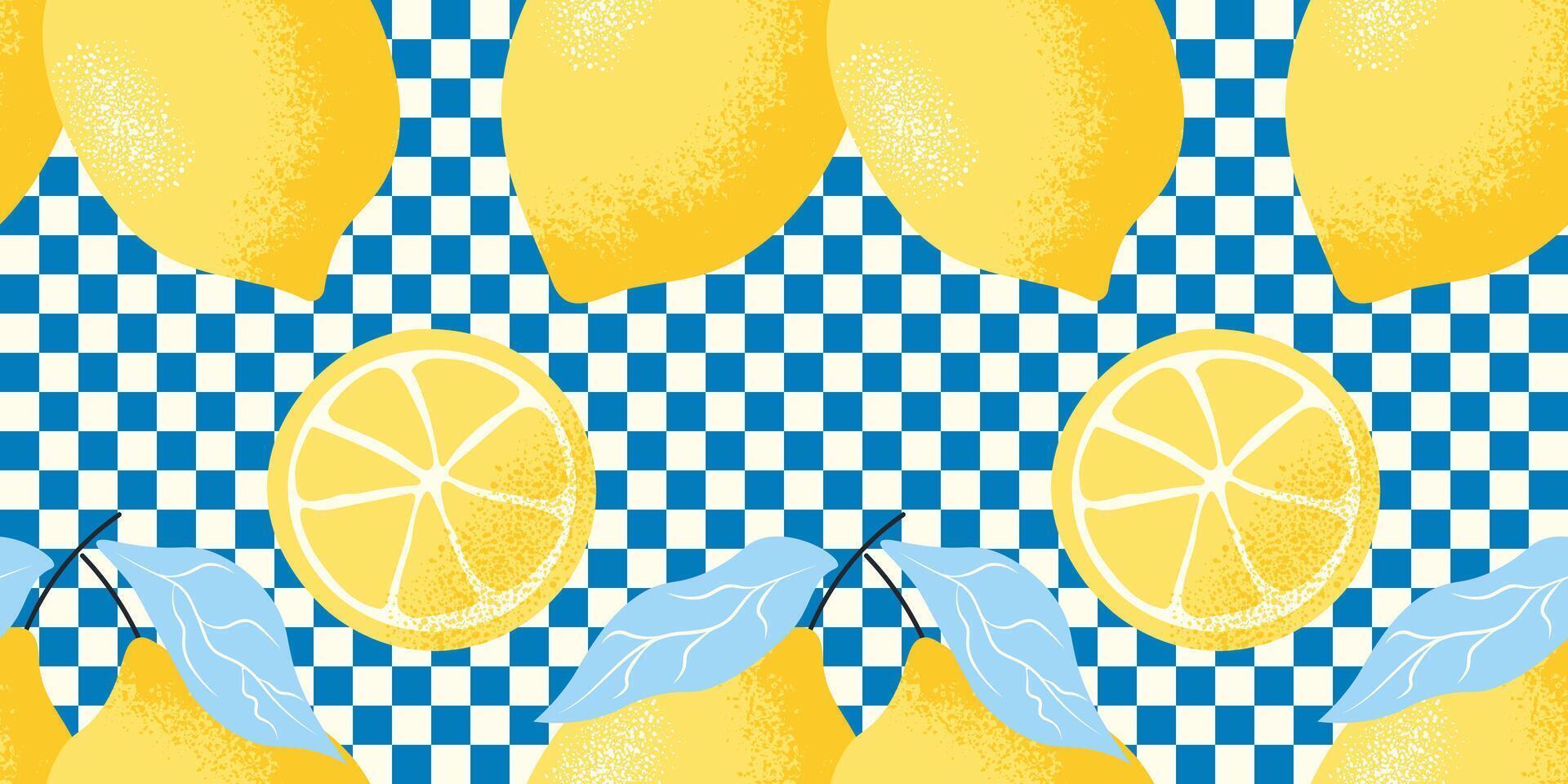 Seamless pattern with hand drawn lemons, with textured paper background. Inspired by sunny Italian coast. illustration vector
