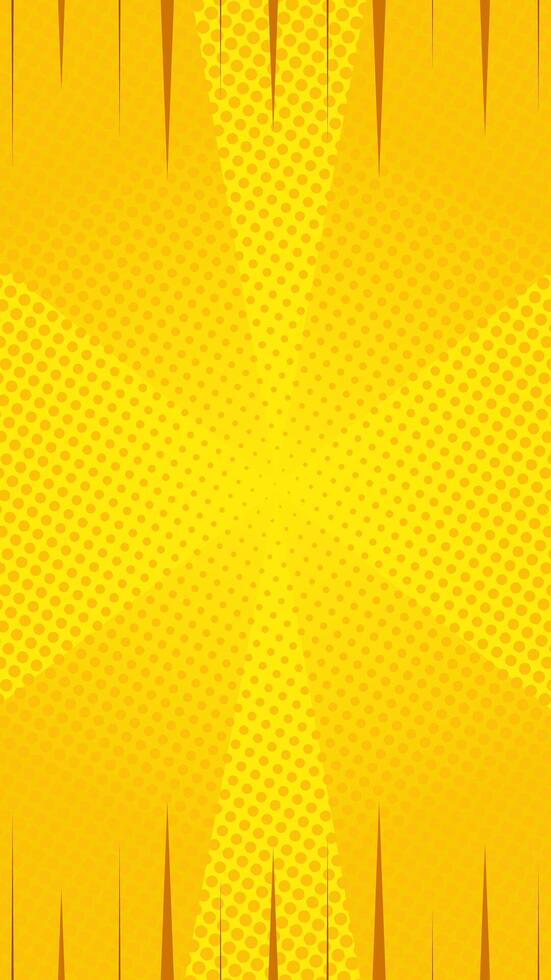 Yellow halftone comic vertical background with fast lines on top and bottom. illustration. Suitable for comics, presentations, posters, etc. vector