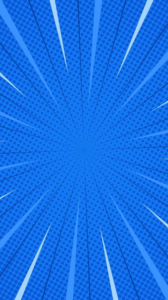 Bright blue halftone comic vertical background with fast lines around. illustration. Suitable for comics, prints, posters, etc. vector