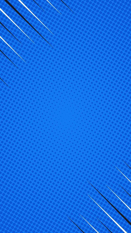 Blue halftone comic vertical background with fast tapering lines. Suitable for comics, presentations, posters, etc. vector