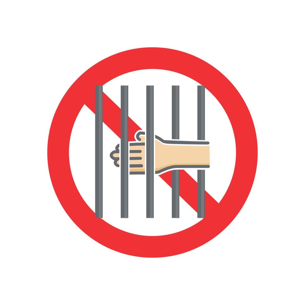 illustration of the symbol forbidding reaching into animal cages, or prison bars. vector