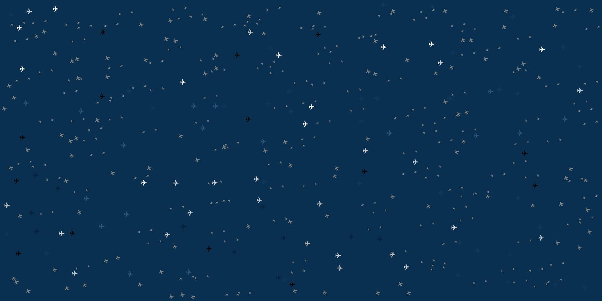 Abstract airplane pattern of evenly spaced different sizes and opacity on deep blue Background. vector