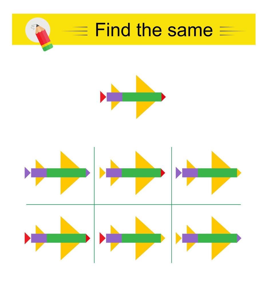 Puzzle game for kids. Task for development of attention and logic. Need to find same group of cartoon airplanes. vector
