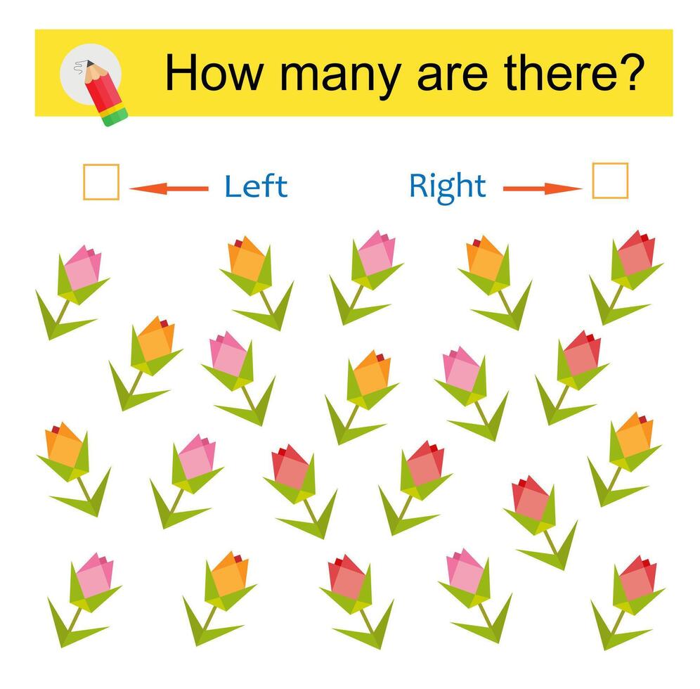 Math activity for kids. Developing numeracy skills. Cartoon flowers. vector