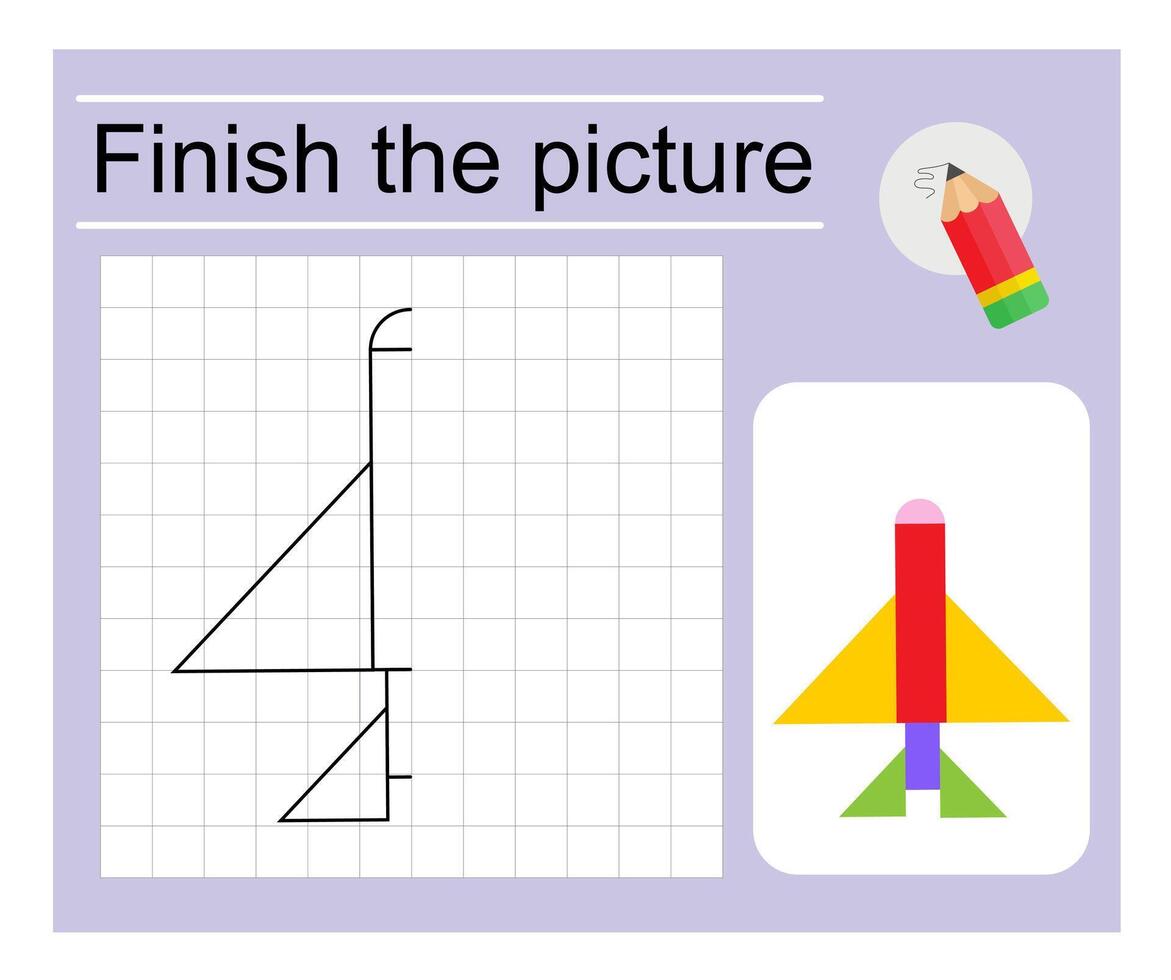 Logic game for children. Finish the picture - cartoon airplane. Coloring page. vector