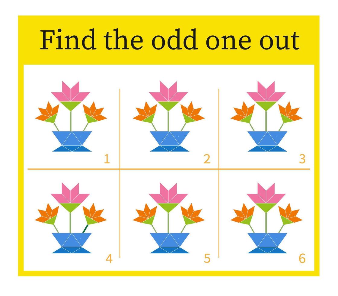 Puzzle game for children. Task for development of attention and logic. Cartoon flowers vector