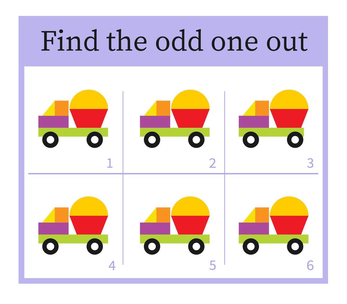 Puzzle game for children. Task for development of attention and logic. Cartoon truck. vector
