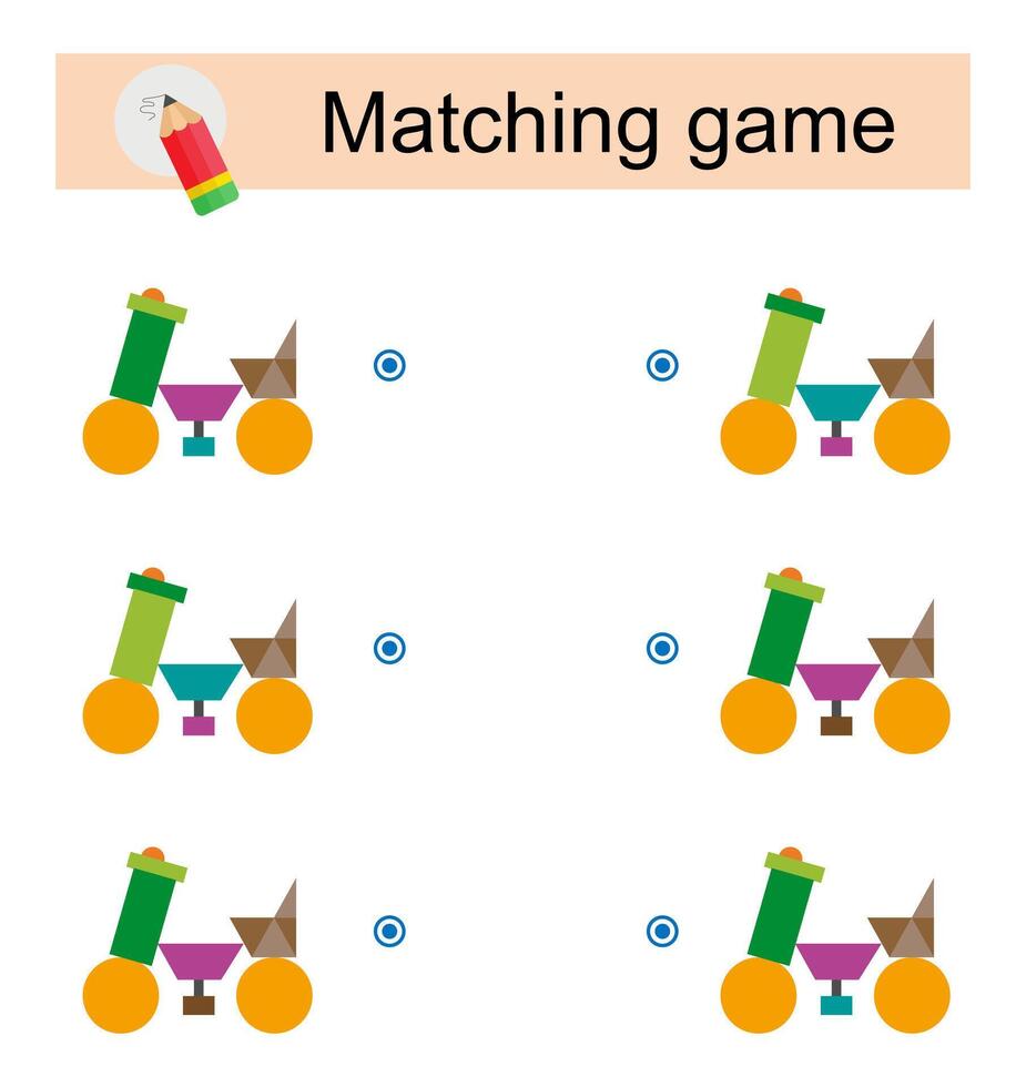 Matching game for children. Task for the development of attention and logic. illustration of cartoon motorcycle. vector