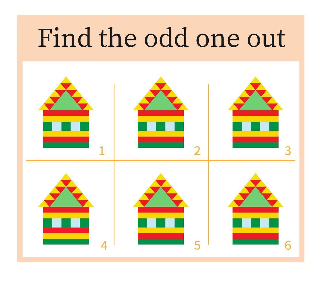 Puzzle game for children. Task for development of attention and logic. Cartoon colorful house. vector