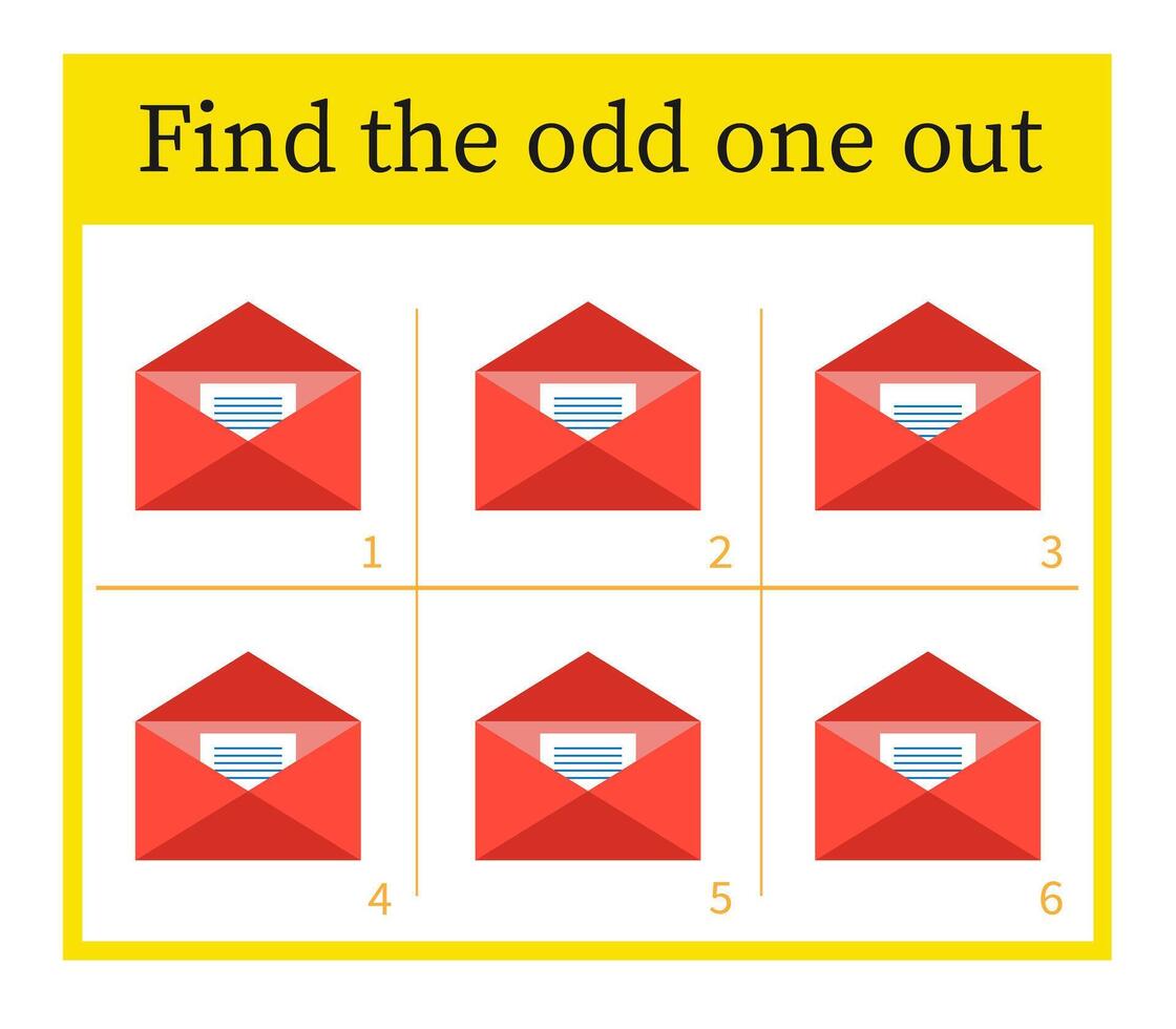 Puzzle game for children. Task for development of attention and logic. Cartoon letter envelope vector