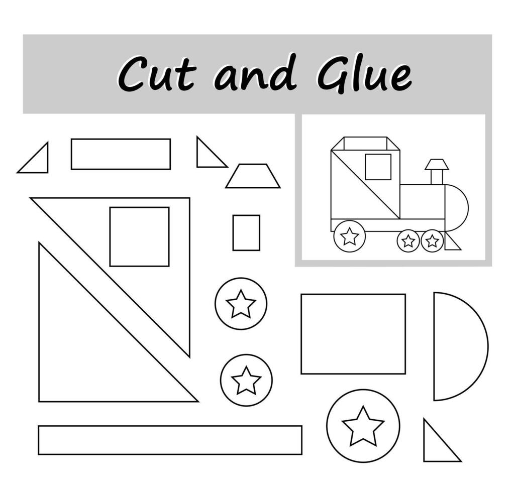 DIY worksheet. Color, cut parts of the image and glue on the paper. illustration of cartoon locomotive. vector
