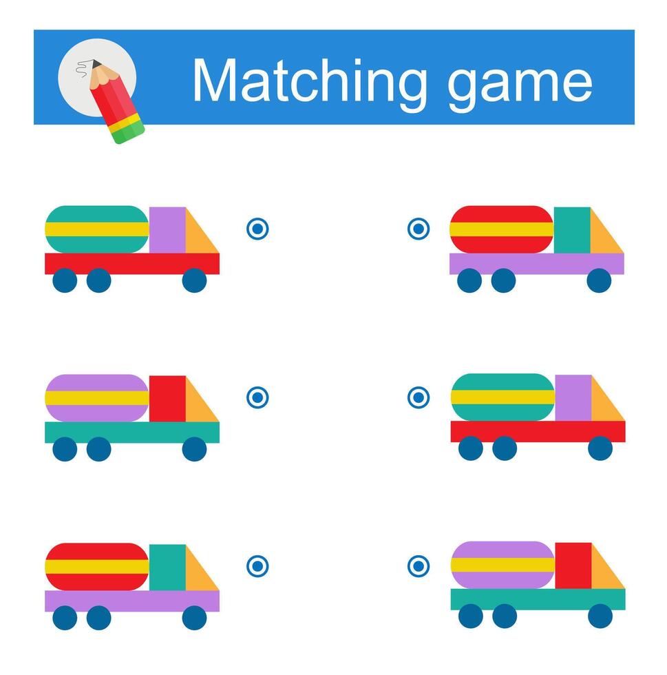 Matching game for kids. Task for the development of attention and logic. illustration of cartoon truck vector