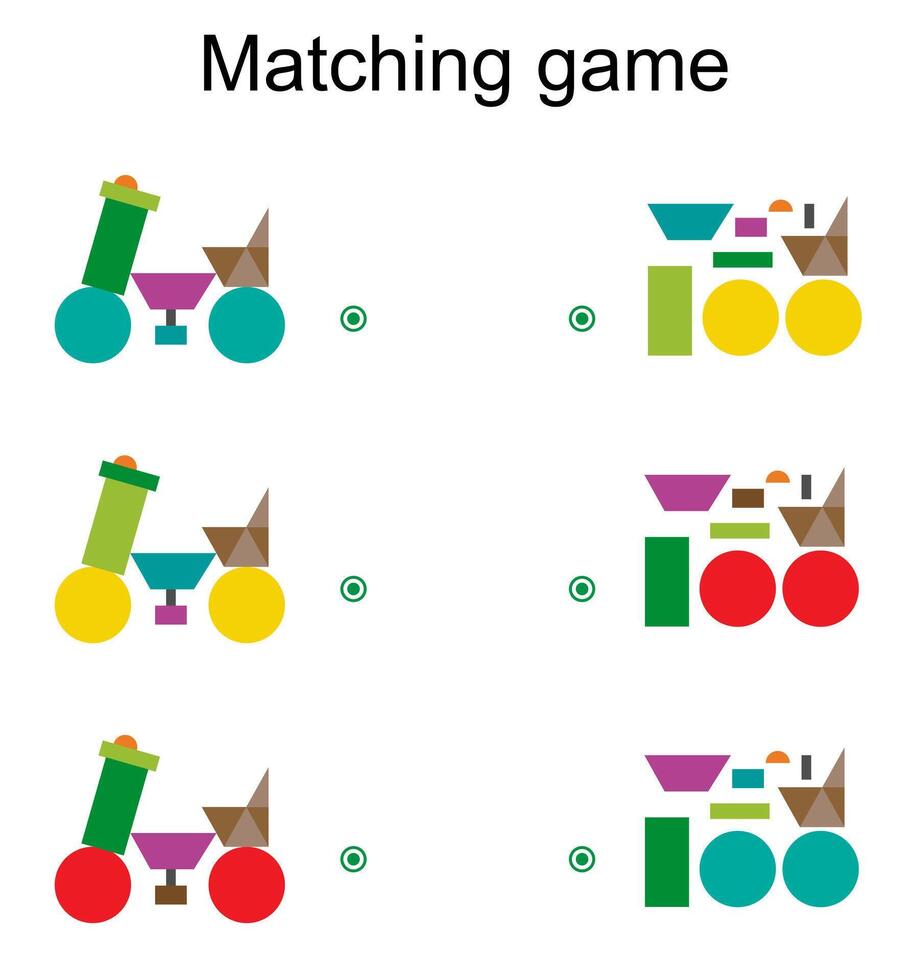 Matching game for kids. Find the correct color of cartoon motorcycle and match. vector