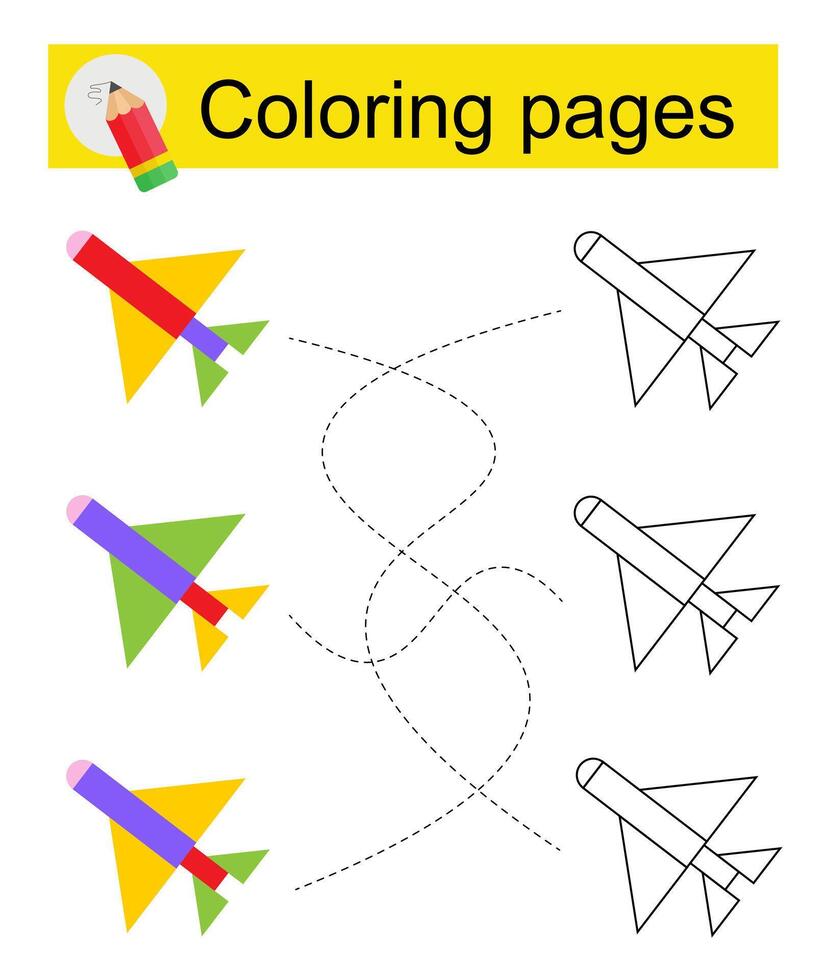 Game for kids Go through the maze and color a cartoon airplane according to the pattern. vector