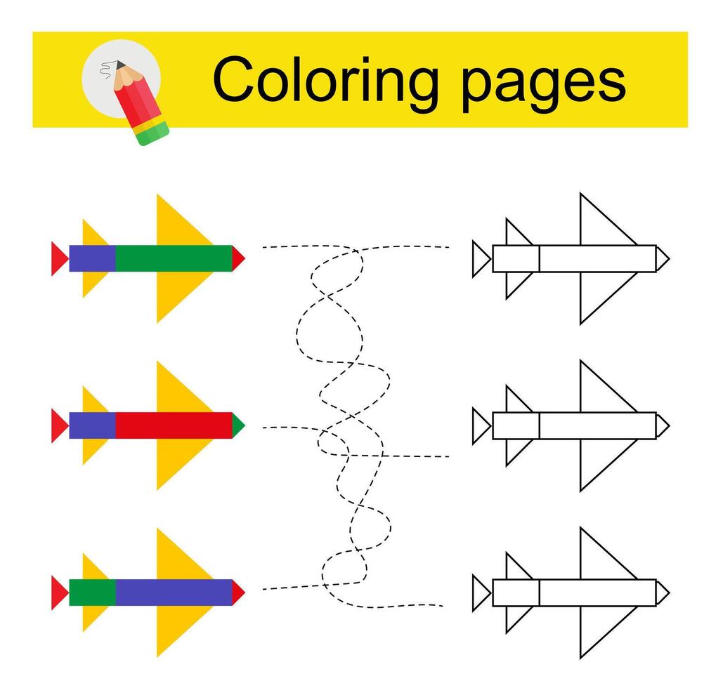 Game for kids. Go through the maze and color a cartoon airplane according to the pattern. vector