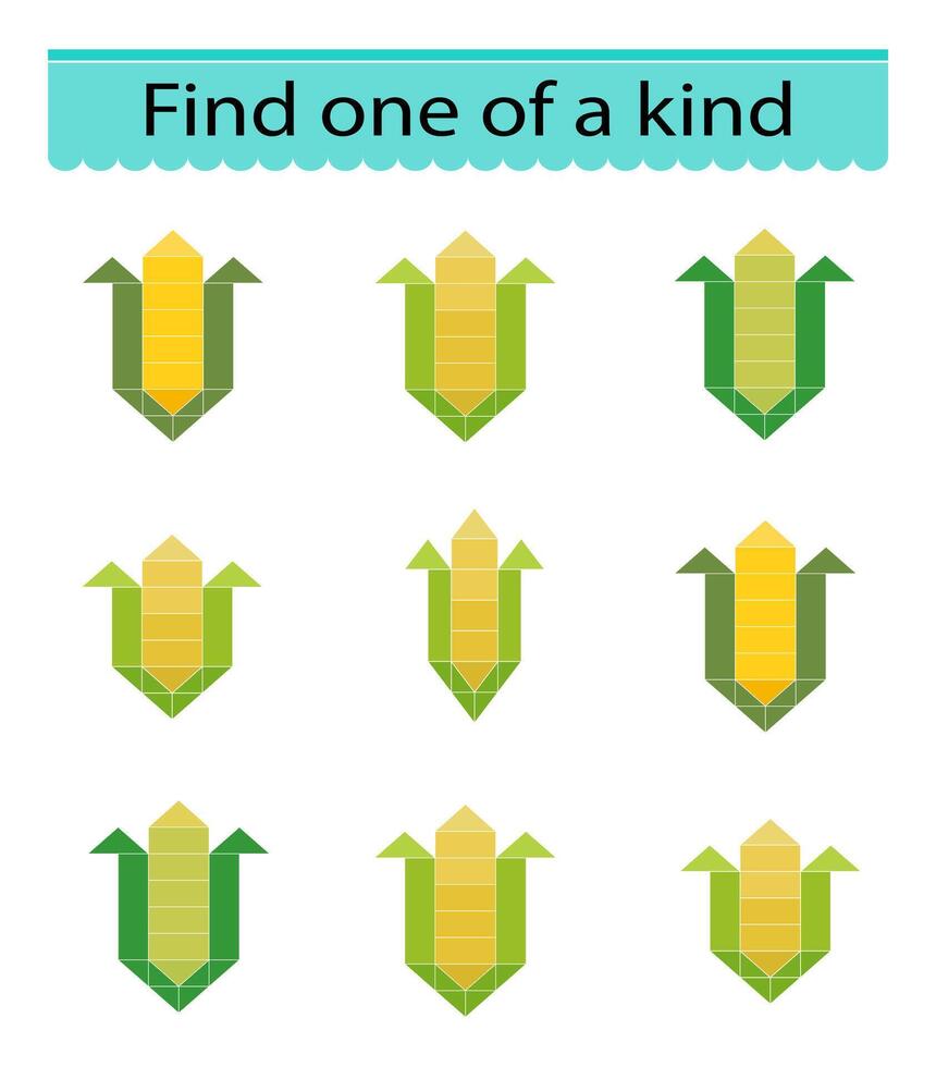 Fun education game for kids. Need to find one of a kind corn. Kids activity page. vector
