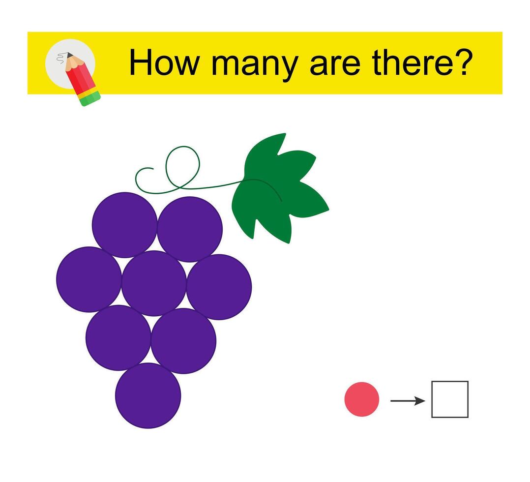 Math activity for kids. How many geometric shapes Cartoon grapes. vector