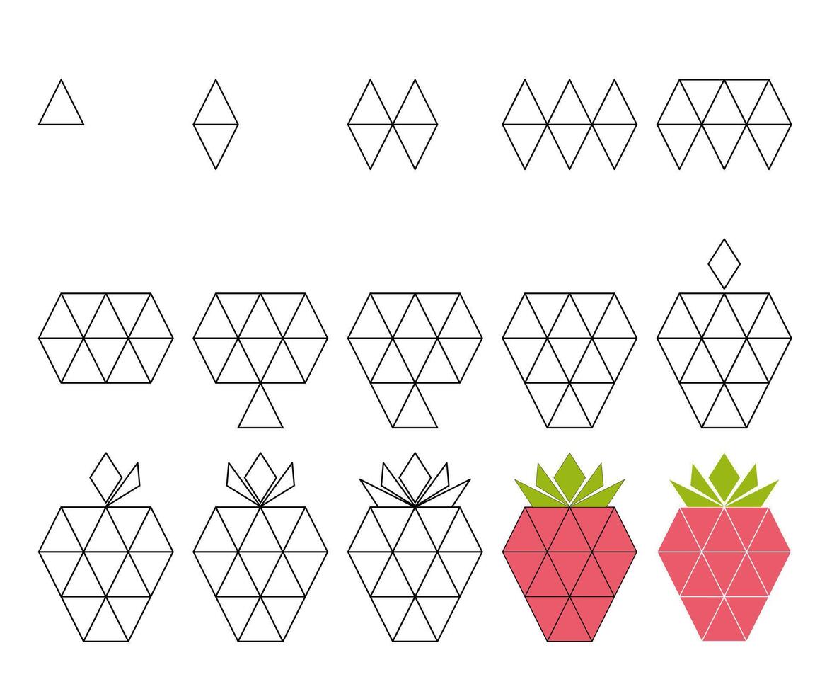 How to draw step by step Worksheet easy guide to drawing cartoon strawberry. vector